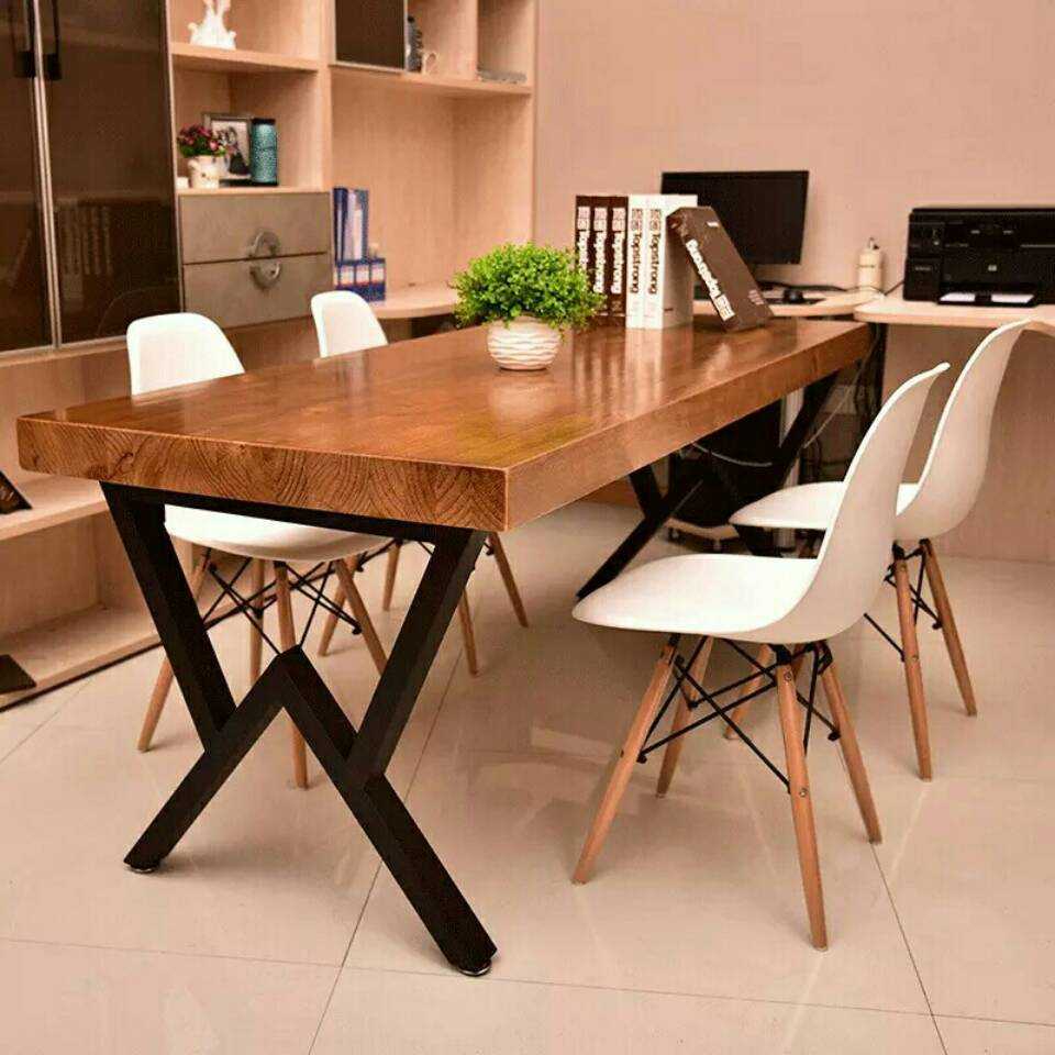 美式loft实木会议桌简约现代长条办公桌接待长桌培训洽谈办公桌