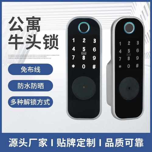 老式门智能指纹密码刷卡钥匙锁牛头锁铁门锁免布线一体外装电控锁