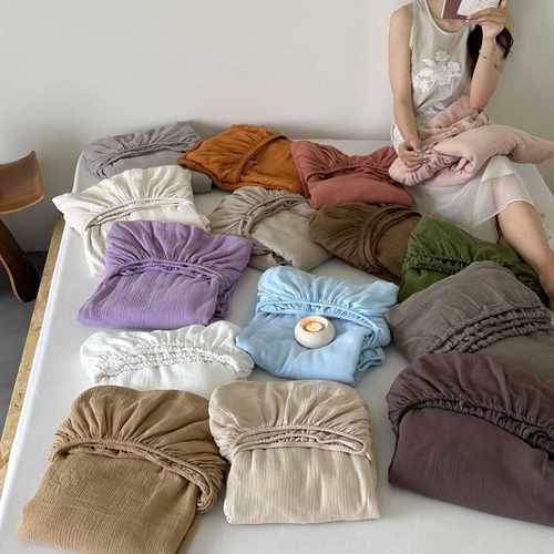 A类全棉双层纱极简纯色柔软亲肤被套枕套单品加厚四件套床上用品