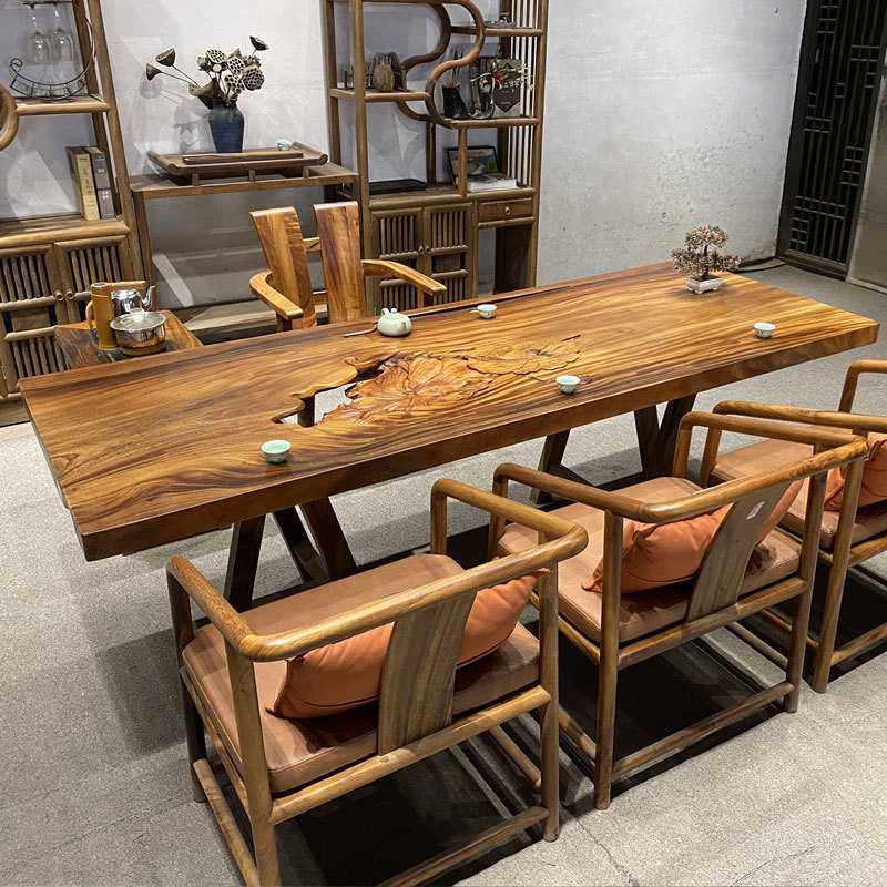 简约茶板办公餐桌胡桃木书桌面画案整块桌原木茶桌茶台实木大板