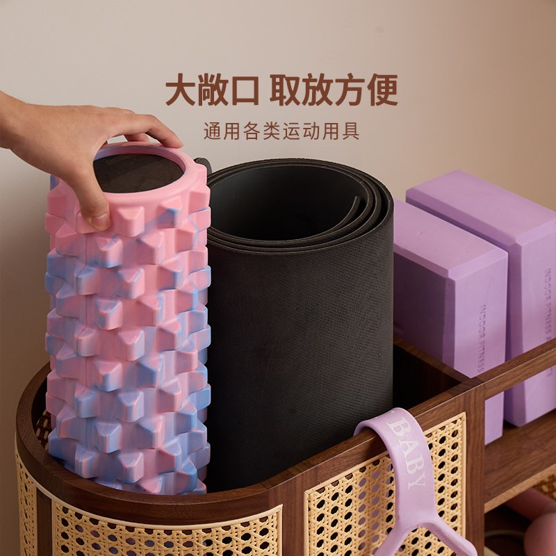 梵瀚瑜伽垫收纳筐带轮实木大容量家用夹缝远动用品健身器械置物架