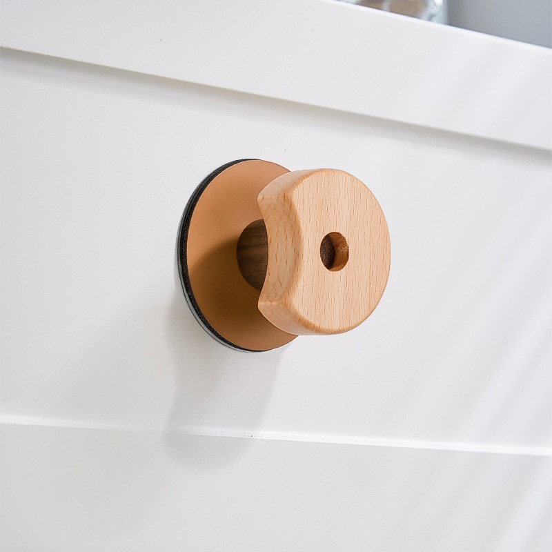 免打孔拉手儿童房衣柜实木橱柜柜子抽屉实木创意原木色柜门把手