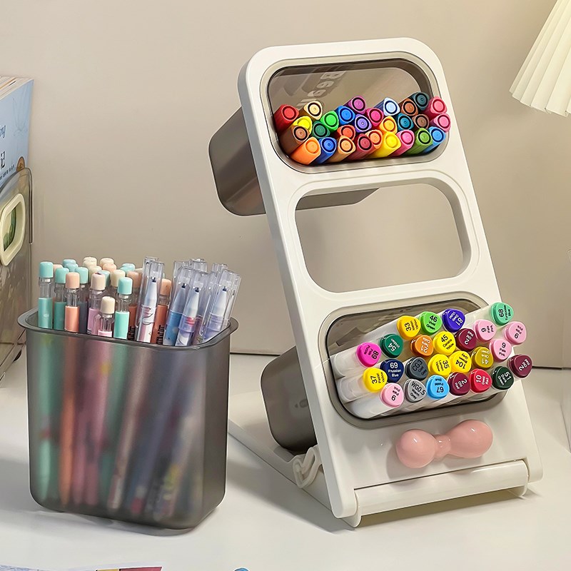学生笔筒男孩超大容量文具收纳盒女孩桌面整理神器儿童斜插式笔架