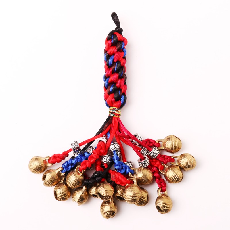 手工编织虎头铃铛九乘金刚结汽车钥匙扣链包挂件流苏挂绳饰品