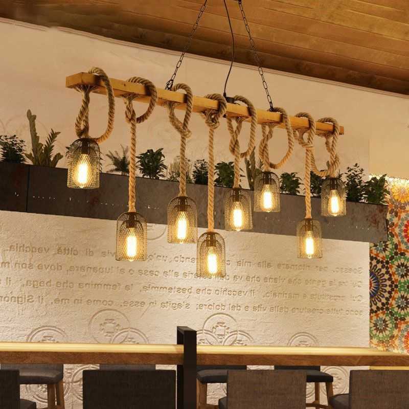 美式乡村木艺麻绳灯具创意工业风复古烧烤店农家乐收银台吧台吊灯