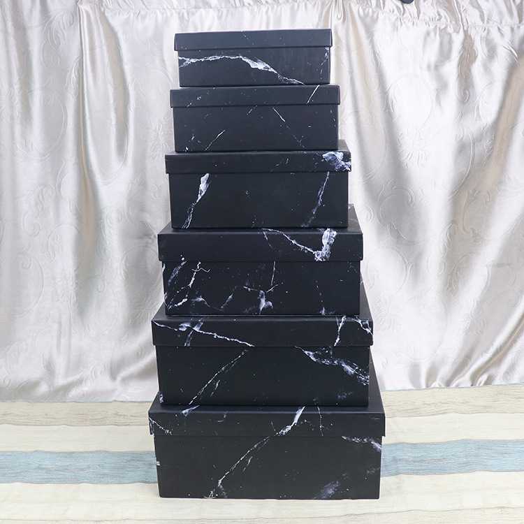现货大理石纹礼品包装盒 长方形天地盖高雅礼物盒纸盒六件套
