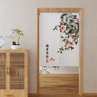 门帘免打孔穿杆遮挡帘仿亚麻加厚重磅布艺R半门帘子卫生间 新中式