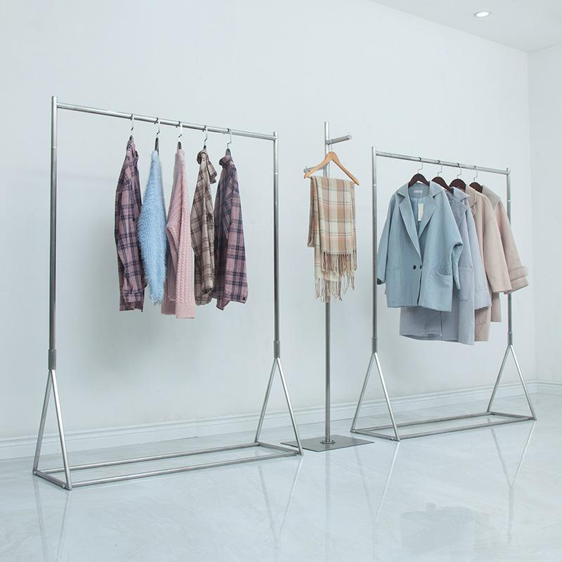 服装店展示架不锈钢拉丝女装货架落地式挂衣架银色童装陈列架收纳