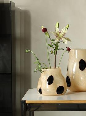 落地玻璃花瓶大号复古条纹现代简约客厅样板房家居软装摆件插花瓶