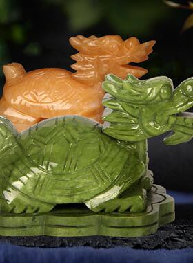 天然玉石龙龟风水摆件家居饰品玉器石头平安龙头龟工艺品