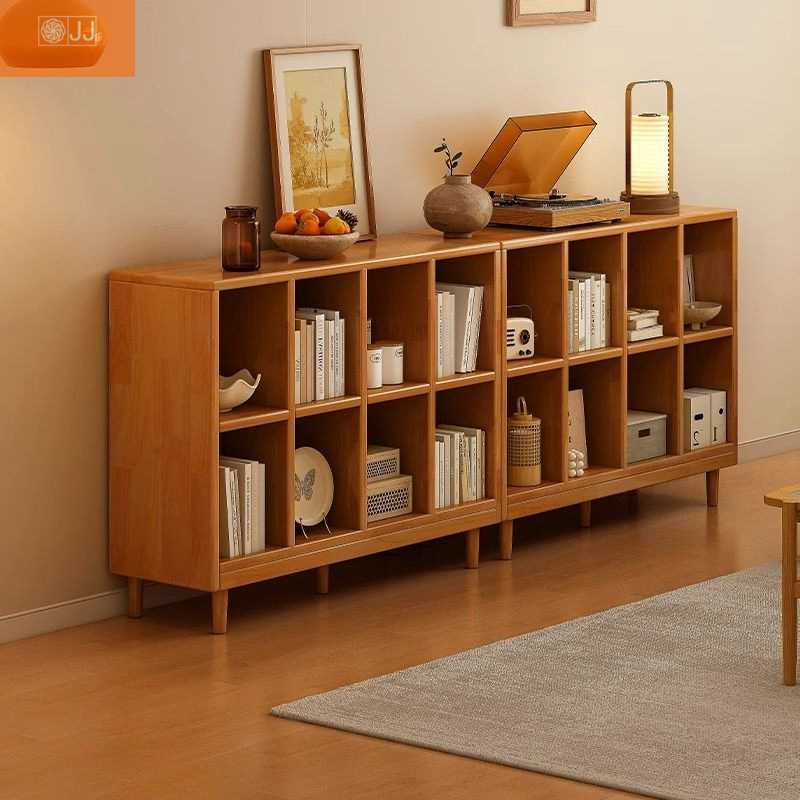 樱桃木格子置物架落地客厅矮柜柜子储物柜一体靠墙书柜八柜格子