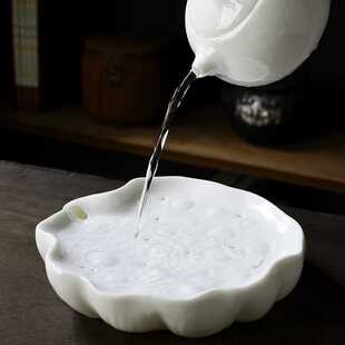 简约德化羊脂玉白瓷莲状陶瓷茶盘壶承储水茶台家用托盘干泡盘茶具