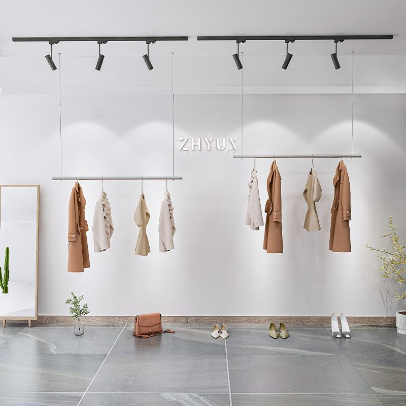 服装店橱窗展示架婚纱陈列侧挂上墙悬挂吊架壁挂式吊挂银色不锈钢