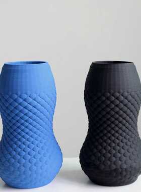 3D打印蓝色简约现代陶瓷工艺品创意插花器花瓶摆件家居软装饰品