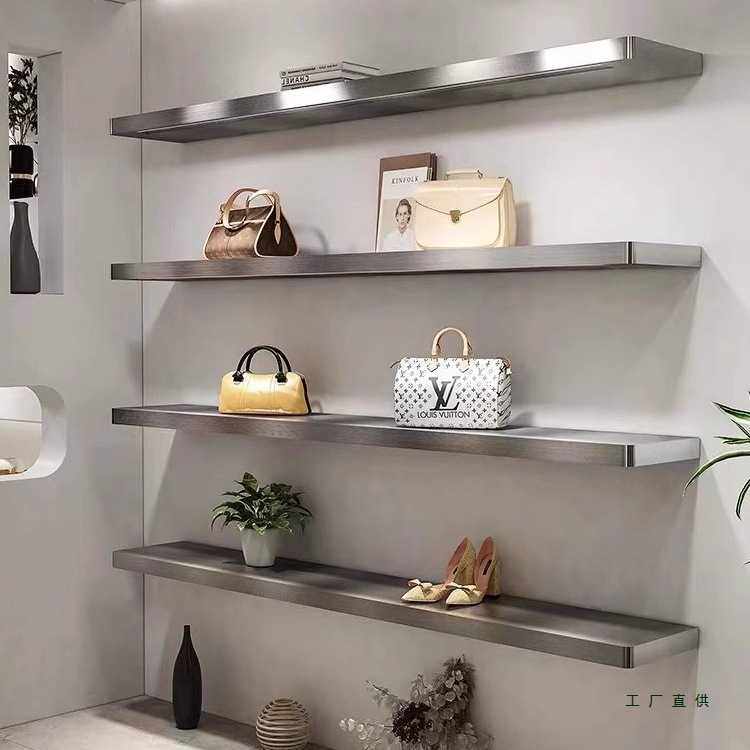 服装店鞋店包包展示架不锈钢上墙多层鞋柜陈列架直播间展示架简约