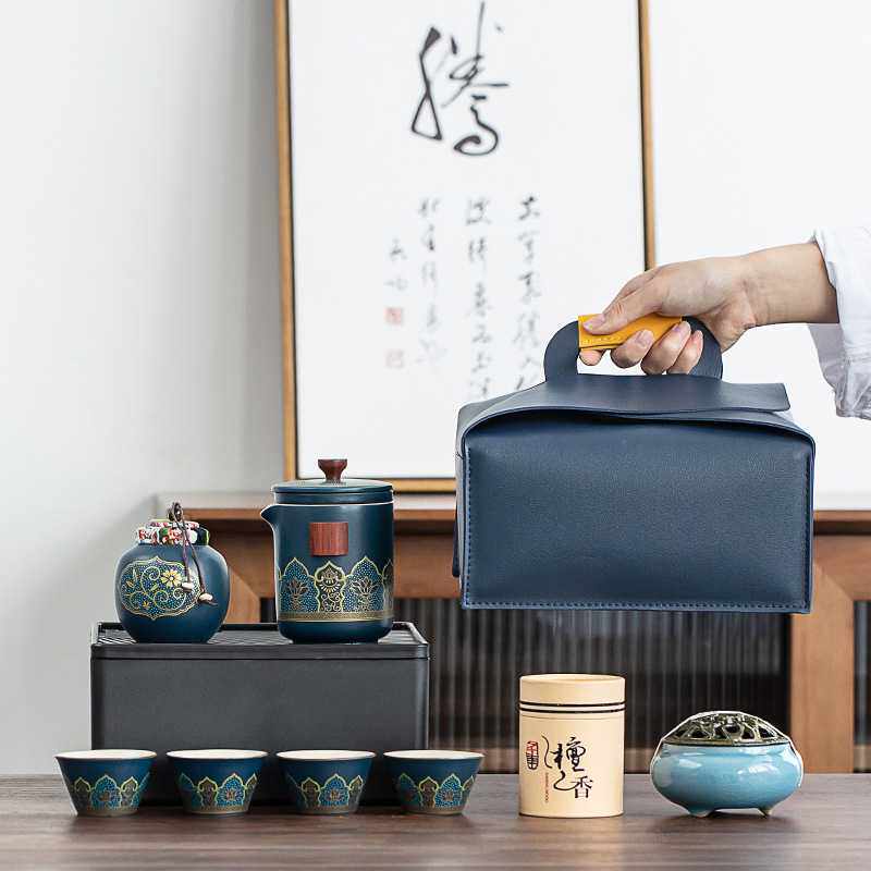 旅行车载茶具套装便携式户外泡茶壶茶杯快客杯小套收纳盒功夫茶具