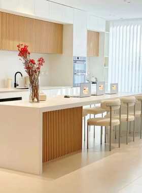 客厅伸缩中枢岛 Sintered Stone岩板定制 餐桌吧台厨边柜一体