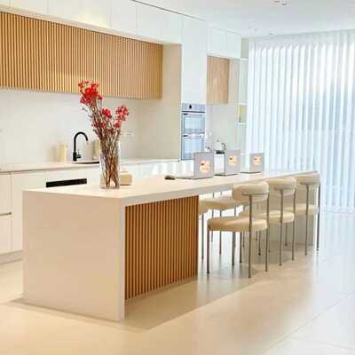 客厅伸缩中枢岛 Sintered Stone岩板定制 餐桌吧台厨边柜一体