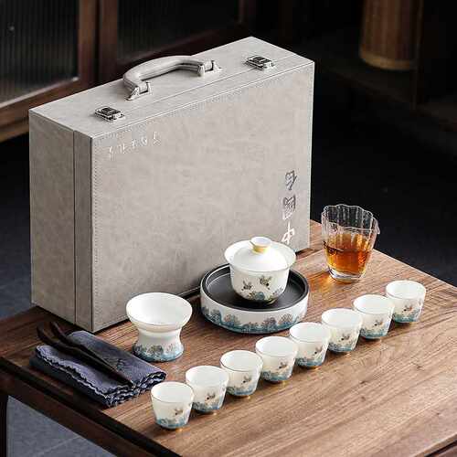 德化羊脂玉白瓷茶具海浪套装茶壶茶杯带礼盒观海功夫茶具LOGO