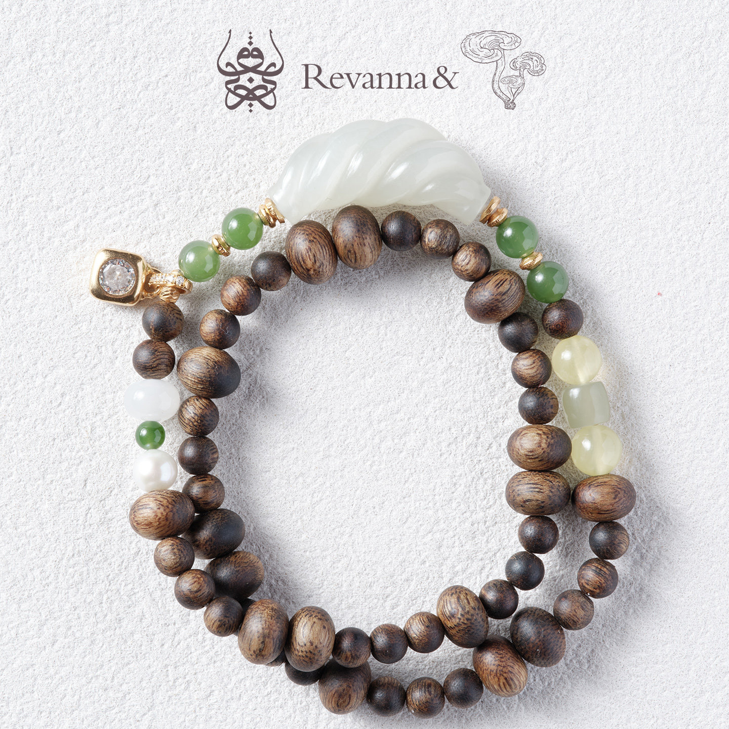 Revanna「青烟绕玉 」沉香圆珠 苹果珠设计款