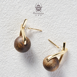 Revanna芮珐纳「致知」沉香圆珠11mm 雅致耳钉