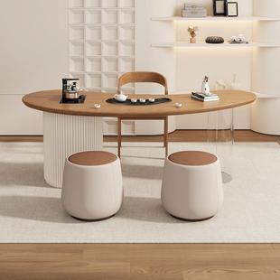 需定制实木茶桌椅组合家用月牙形茶台现代奶油风压克力一体式创意