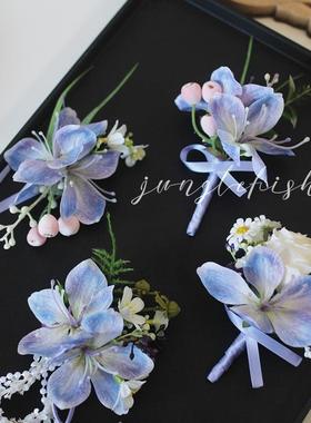 蓝紫色春日山野胸花森系花朵粉色蓝色会议开 业高端结婚婚礼