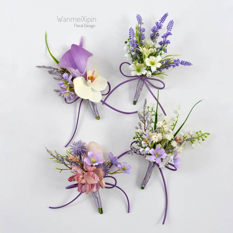 紫色郁金香马蹄莲父母襟花伴娘姐妹伴郎胸花新郎婚庆摄影商业会展