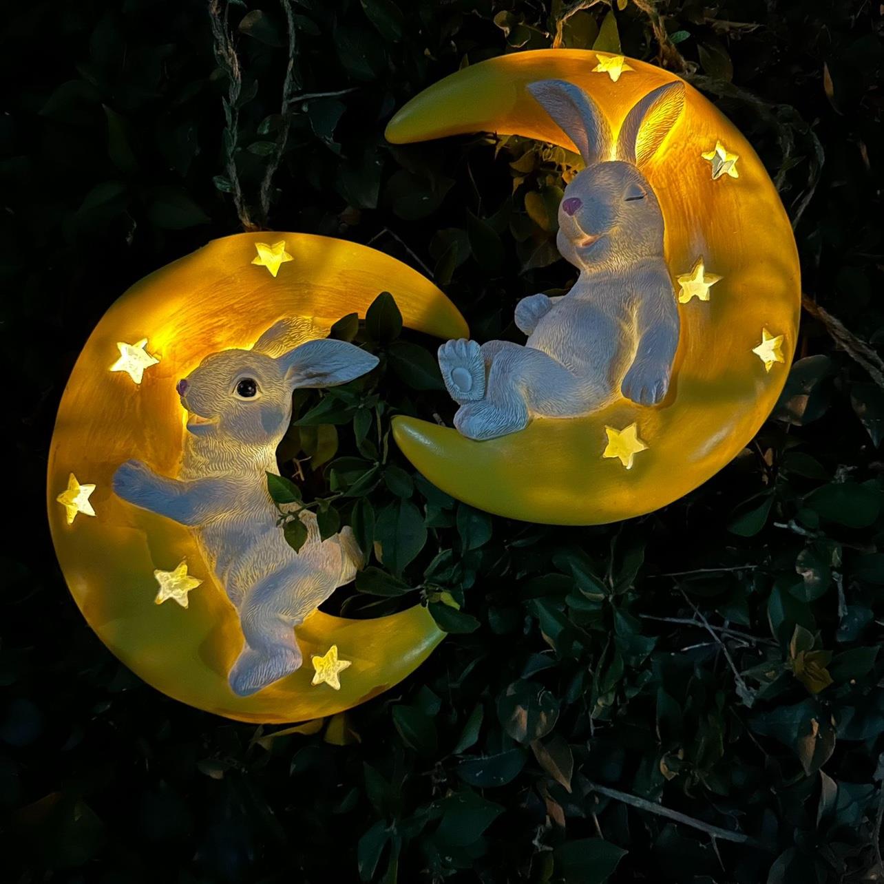 太阳能兔子月亮灯户外庭院造景墙面花园IP55防水灯饰