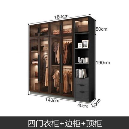 3x轻奢衣柜家用卧室实木小户型衣橱现代简约储物现做W衣帽间玻璃