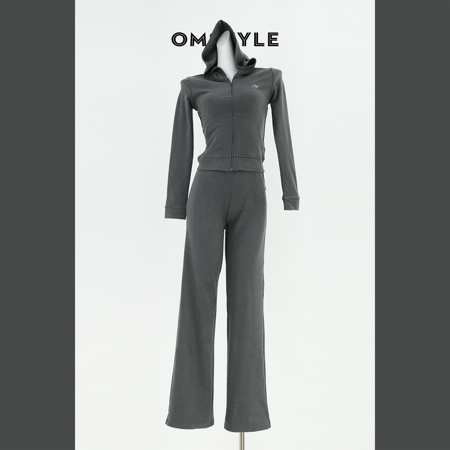 春秋款纯色连帽磨毛时尚套装