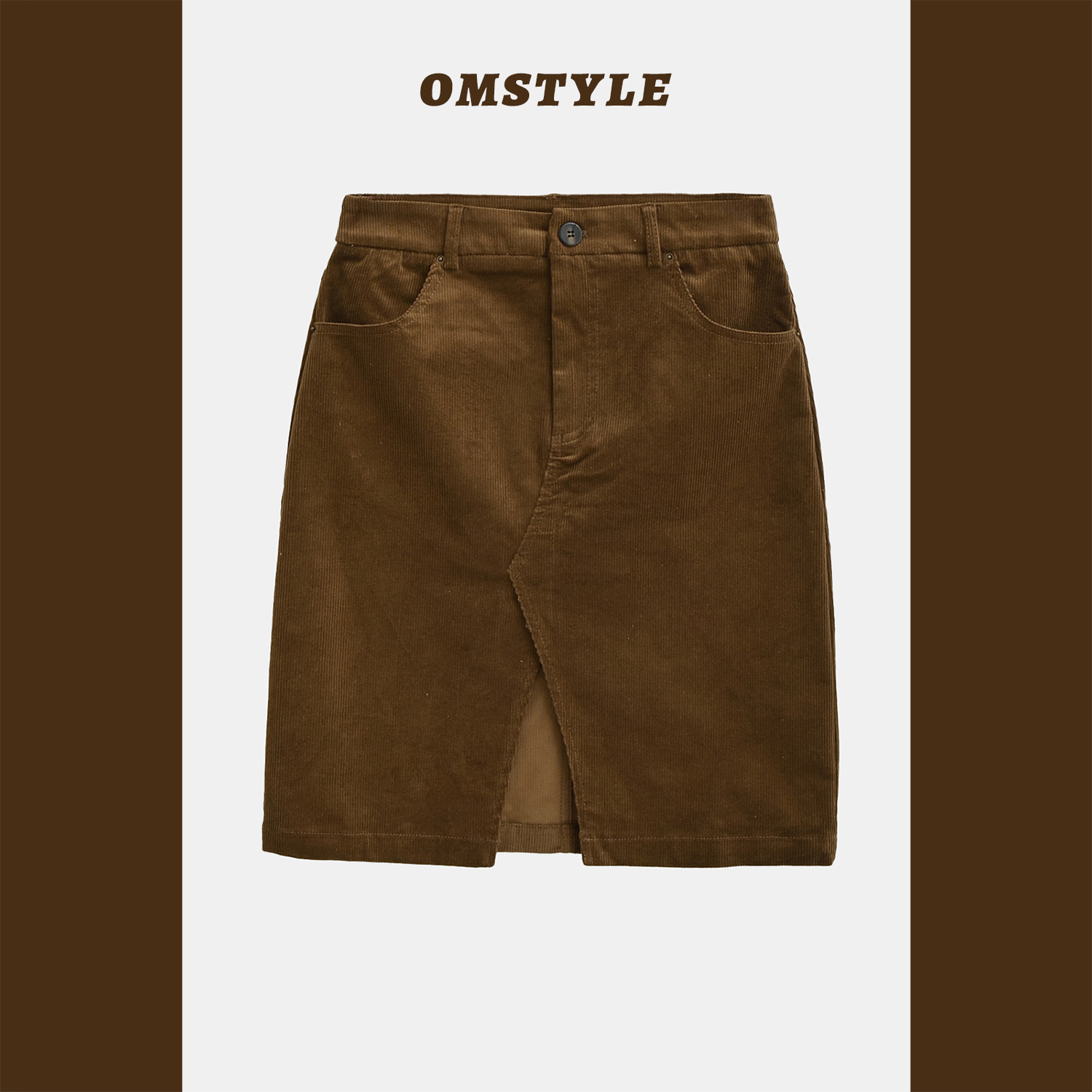 复古前开叉纯色高腰a字灯芯绒简约中长款半身裙女修身显瘦裙子 秋