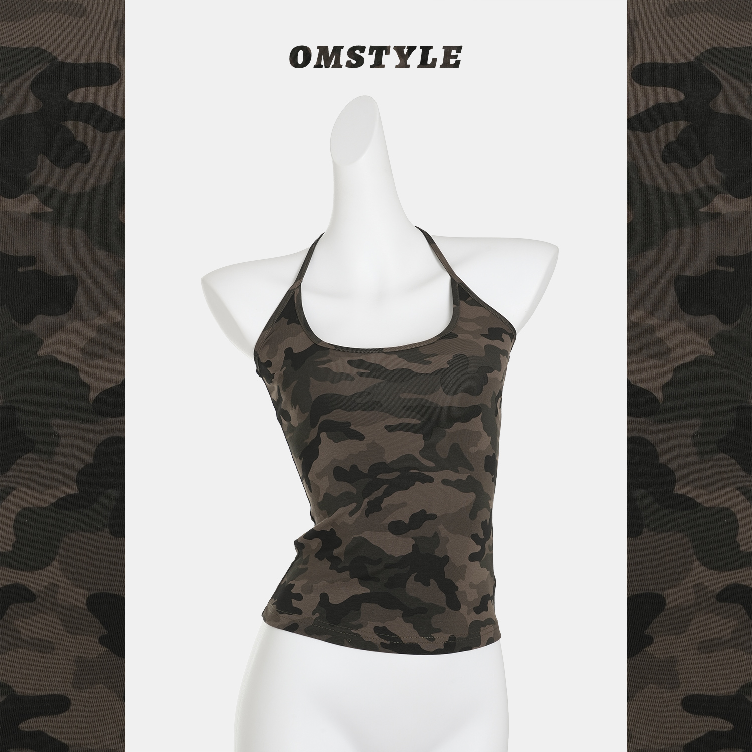 美式辣妹性感迷彩挂脖U领吊带