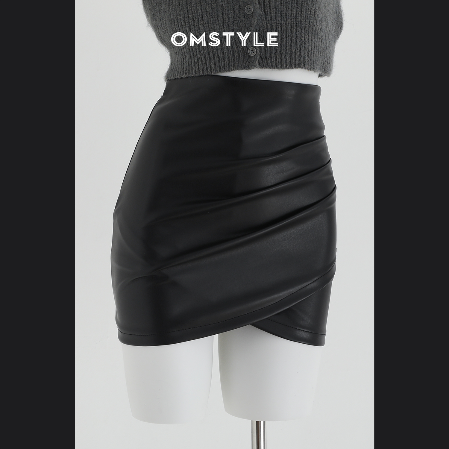 pu皮短裙包臀裙性感风褶皱半身裙