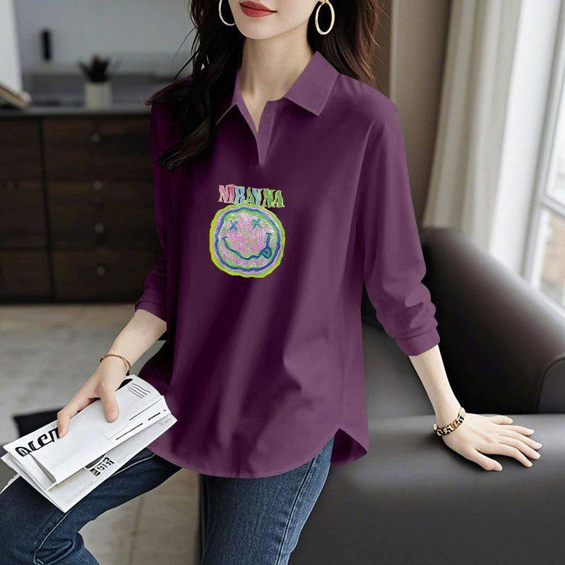 春秋纯棉女士长袖POLO衫T恤时尚洋气新款百搭宽松显瘦弧形上衣服