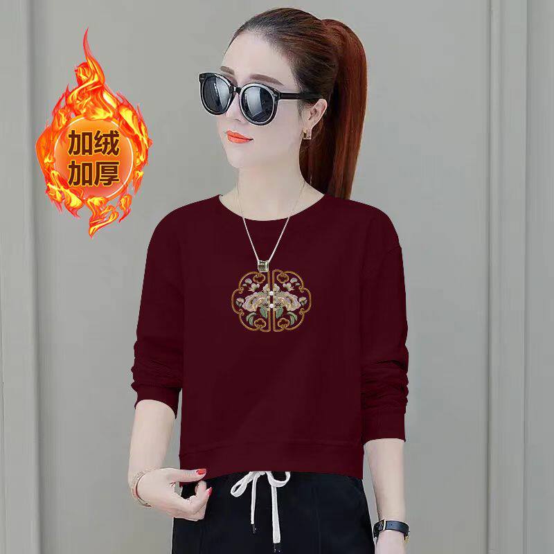 秋冬纯棉女士加绒加厚短款高腰卫衣时尚韩版洋气小个子显瘦上衣服