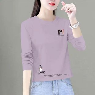 春秋纯棉短款高腰长袖T恤女韩版洋气宽松遮肉显瘦百搭小个子上衣