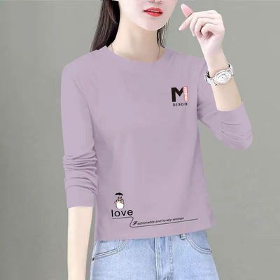 纯棉短款高腰长袖T恤女韩版洋气