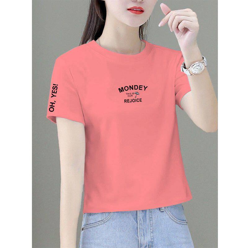 夏季纯棉短款高腰短袖印花T恤女时尚洋气新款百搭显瘦小个子上衣