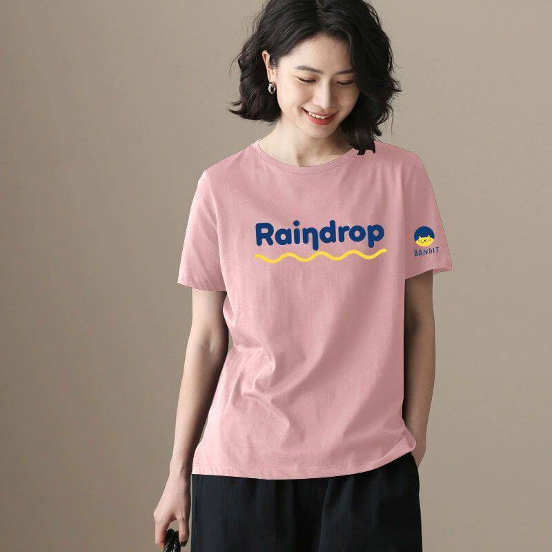 100%纯棉粉色短袖圆领T恤女