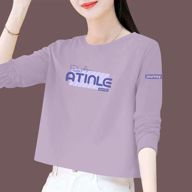 女士纯棉短款高腰长袖T恤