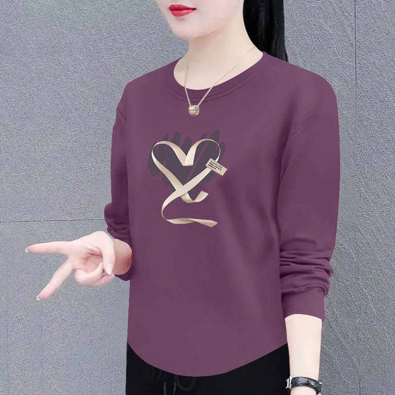 春秋新款女士纯棉长袖弧形T恤时尚潮流百搭设计感宽松显瘦上衣服