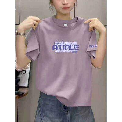 100%纯棉短袖圆领印花T恤女