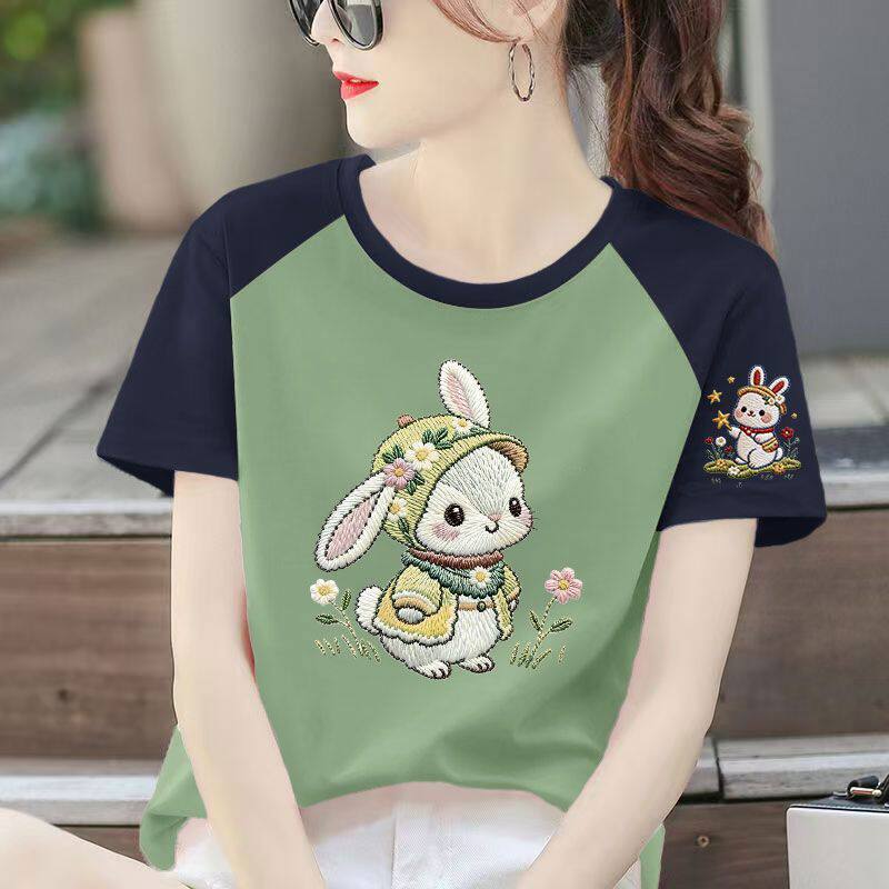 插肩袖纯棉兔子先生短袖T恤女