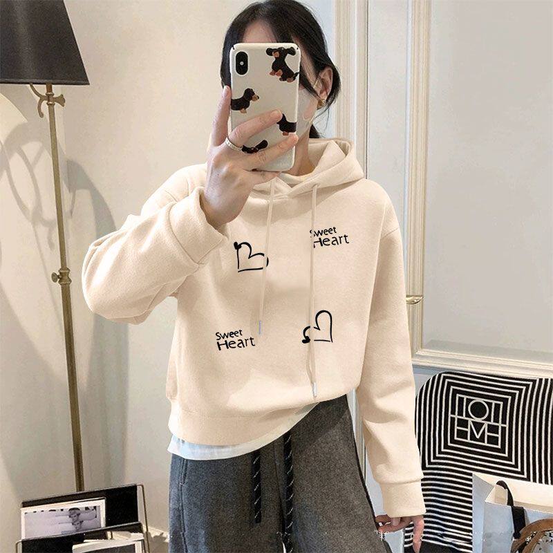 秋冬爆款加绒加厚纯棉连帽短款卫衣女时尚精品洋气百搭显瘦上衣服