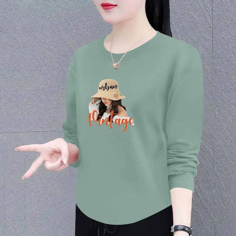 春秋款女士纯棉长袖弧形T恤时尚新款洋气百搭宽松显瘦设计感上衣