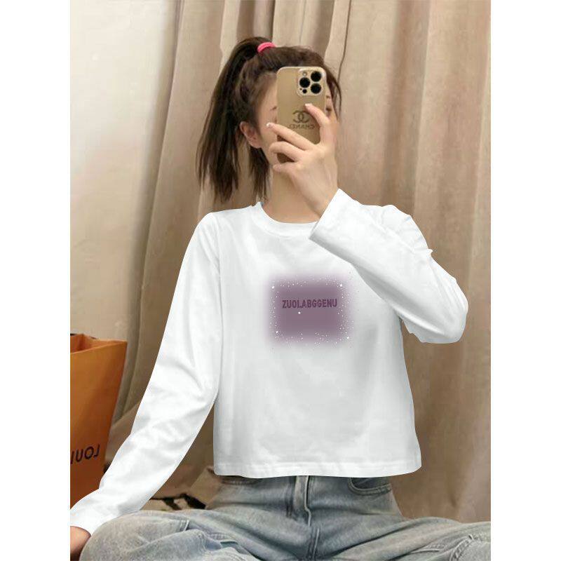 春秋新款短款高腰纯棉T恤女韩版宽松显瘦印花百搭小个子休闲上衣