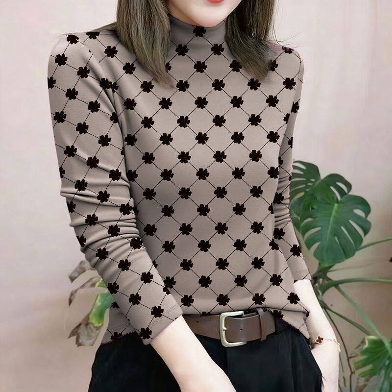 秋冬女士德绒水墨风打底衫T恤时尚潮流百搭显瘦印花休闲国风上衣