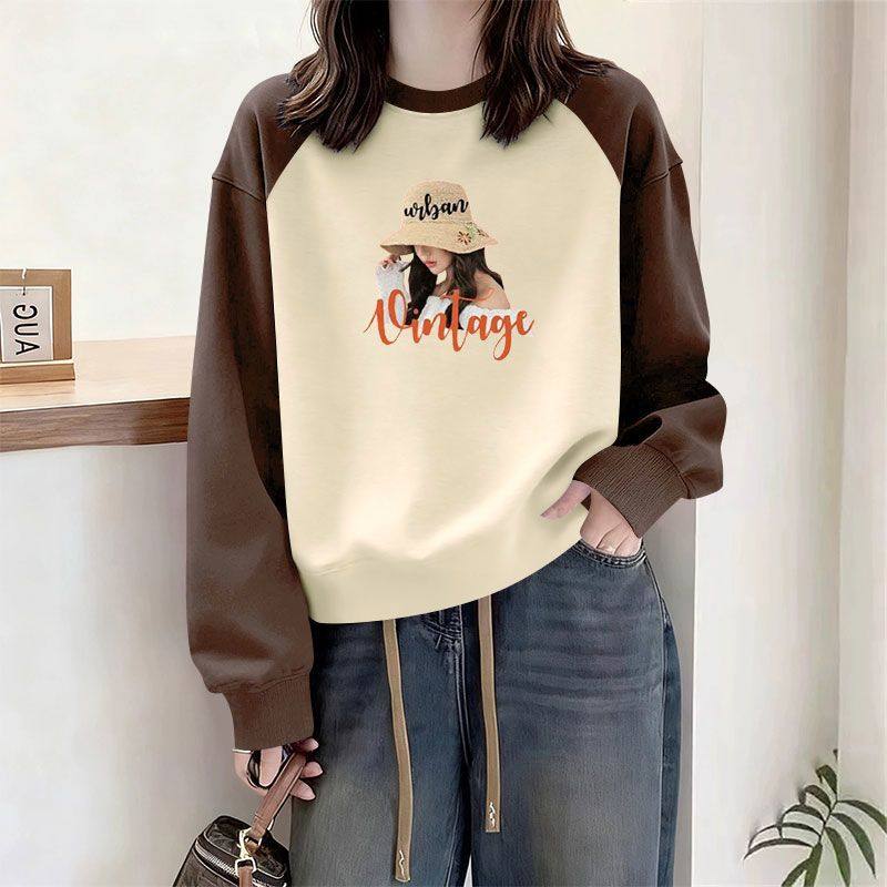 纯棉插肩袖套头卫衣女韩版洋气
