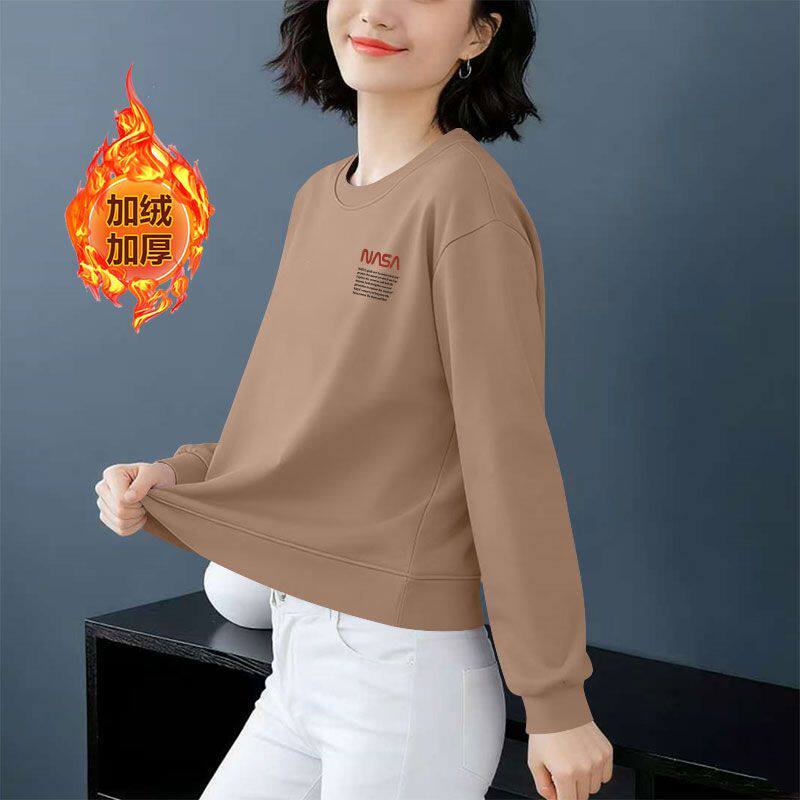 秋冬女士纯棉短款高腰卫衣加绒加厚时尚洋气韩版百搭小个子上衣服